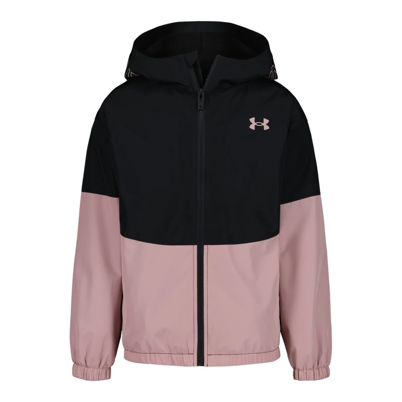 Image of Under Armour Kids Windproof Long Sleeve Rain Anorak Black/Pink female 10-11 (L)