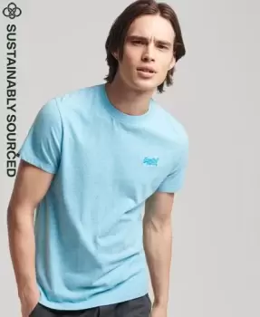 Image of Superdry Mens Organic Cotton Vintage Logo Embroidered T-Shirt Yellow / Turquoise Sea Grit - Size: L