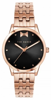 Image of Ted Baker Fitzrovia Bow Black Dial Rose Gold Bracelet Watch