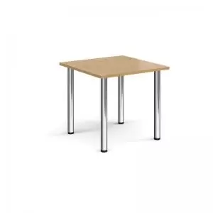 Image of Rectangular chrome radial leg meeting table 800mm x 800mm - oak