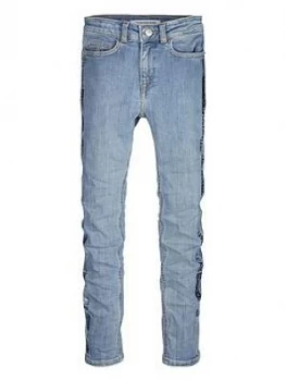 Image of Calvin Klein Jeans Girls Skinny High Rise Foil Stripe Jeans - Blue