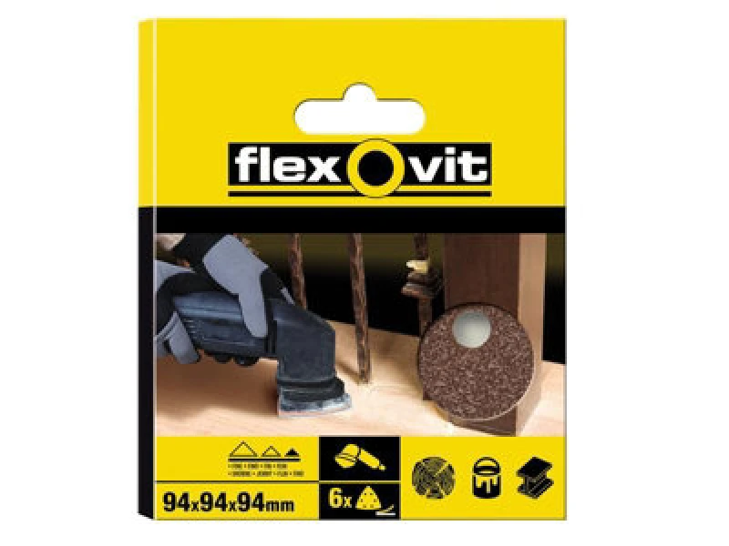 Image of Flexovit 78072764912 Delta Hook & Loop Sanding Sheet 94mm Coarse 50G X6 Flv64912