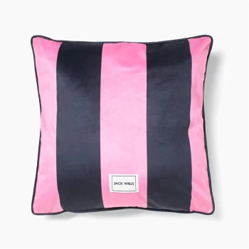 image of Jack Wills Printed Heritage Stripe Cushion - Navy/Pink