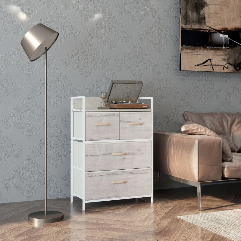 Image of HOMCOM HOMCOM Bedroom Chest of Drawers 4 Drawer Dresser w/ Shelf, Natural Natural One Size Unisex 5063603016996