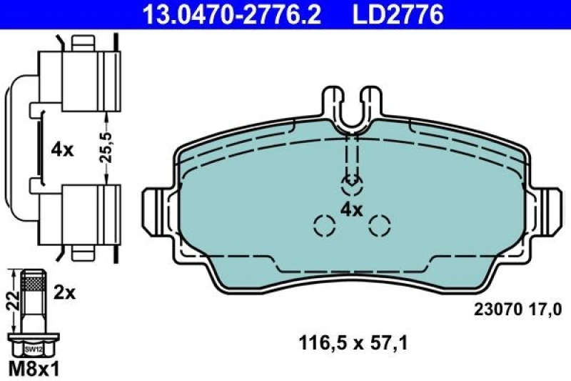 Image of ATE 13.0470-2776.2 Brake pad set excl. wear warning contact, with accessories, with brake caliper screws Brake Pad Set,disc brake (402)