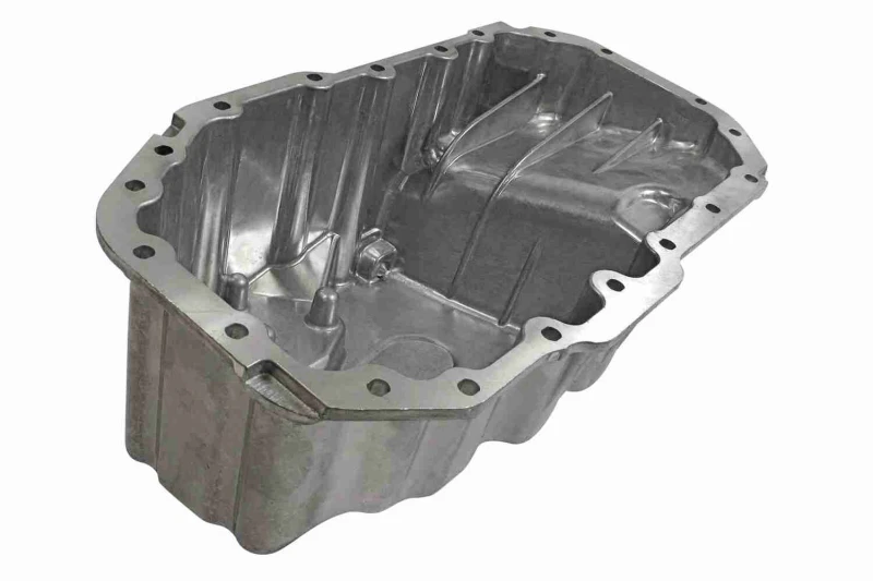 Image of VAICO V10-0447 Oil Sump without bore for oil level sensor, Aluminium, without gasket/seal, Original VAICO Quality Oil Pan (592)
