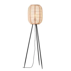 image of Zaire Complete Floor Lamp, Natural Linen, Natural Bamboo, Matt Black