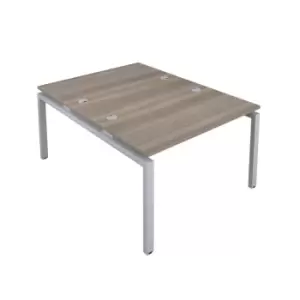Image of Telescopic Sliding 8 Person Bench with Cut Out and White Frame - 1200mm - Grey Oak
