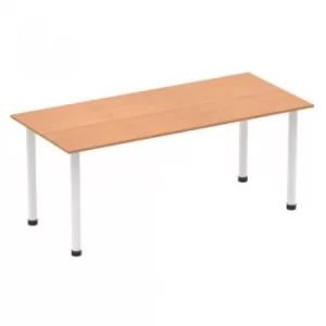 Image of Impulse 1800mm Straight Table Oak Top White Post Leg I003696