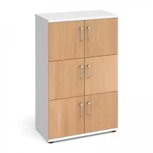 image of Wooden storage lockers 6 door - white with beech doors LCK6DB