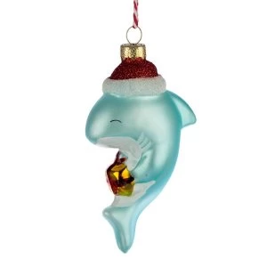 image of Shark in Santa Hat Glass Christmas Bauble Decoration