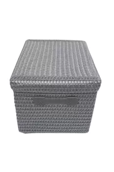 image of Coloured Polyester Storage Basket Organiser With Lid 34 x 26 x 22 cm