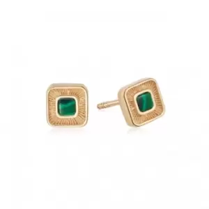 image of Mini Malachite Palm Stud 18ct Gold Plated Earrings WE13_GP