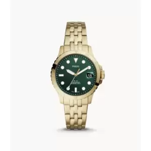 Image of Fossil Womens Fb-01 Three-Hand Date Gold-Tone Stainless Steel Watch - Gold
