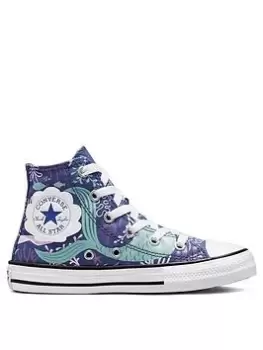 Converse Chuck Taylor All Star Hi Childrens Girls Mermaid Print Trainers -Blue/Multi, Blue/Multi, Size 10