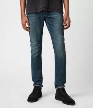 Image of AllSaints Mens Cotton Traditional Rex Slim Jeans, Blue, Size: 28
