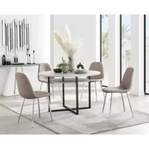Image of Furniturebox Adley Grey Concrete Effect 120cm Storage Dining Table & 4 Cappuccino Corona Faux Leather Dining Chairs with Silver Legs Diamond Stitch