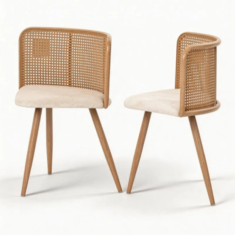 Image of Rattan Dining Chair Set Of 2, Metal Legs - Max Load 120Kgs