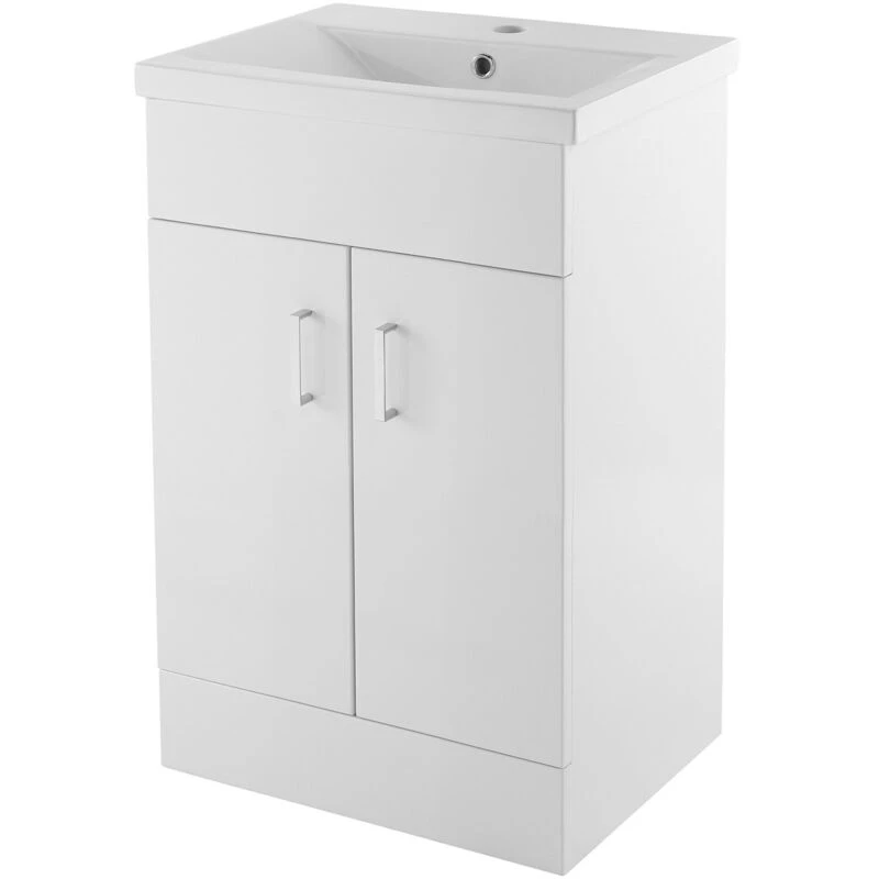Image of NUIE Eden Floor Standing 2-Door Vanity Unit with Basin-2 500mm Wide - Gloss White - Nuie vtmw500