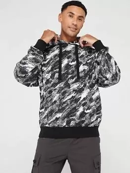 Image of HUGO Dednex Allover Print Overhead Hoodie, Black Size M Men