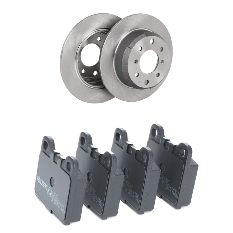 Image of RIDEX 3405B3360 Brake disc and pads set Rear Axle, Brake Disc Type: Solid, not prepared for wear warning indicator Brake Set,disc brakes (3405)