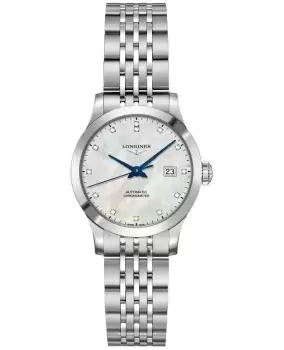 image of Longines Record Mother of Pearl Dial Diamond Stainless Steel Womens Watch L2.321.4.87.6 L2.321.4.87.6