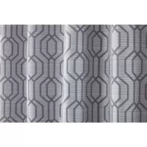 Image of Sundour Dakota Silver Geometric Fully Lined Eyelet Curtain Pair 90x72 - Silver