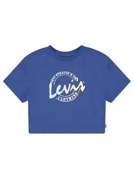 Image of Levis Girls Short Sleeve Meet And Greet Script T-Shirt - True Navy, Size Age: 14 Years, Women