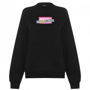 image of Diesel Logo Asymmetrical Crew Sweatshirt - Black 9XX