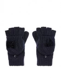 Monsoon Girls Recycled Sparkle Velvet Bow Gloves - Navy