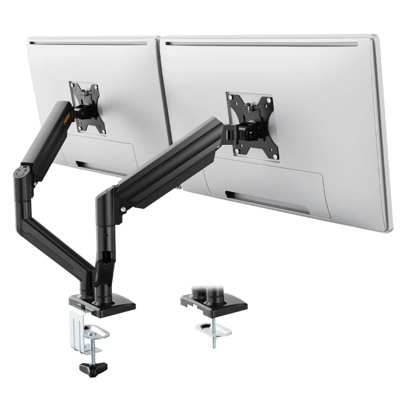 Image of VonHaus Height Adjustable Tilt & Rotate Gas Powered Two Screen Monitor Stand in Black Unisex