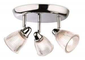 Image of 3 Light Bathroom Flush Light Chrome with Clear Ribbed Glass IP44, G9
