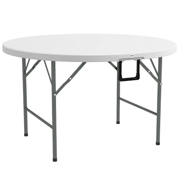 image of Folding Garden Table, HDPE Round Picnic Table for 6, White