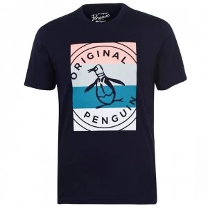 image of Original Penguin Block Logo T Shirt - 413 Dk Sapphire