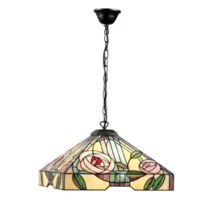 image of Willow 3 Light Large Ceiling Pendant Dark Bronze, Tiffany Style Glass, E27