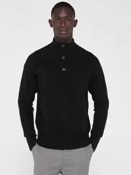 Image of Calvin Klein Button Quarter Zip Jumper - Black Size M Men