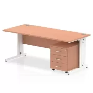 Image of Impulse 1800 x 800mm Straight Office Desk Beech Top White Cable