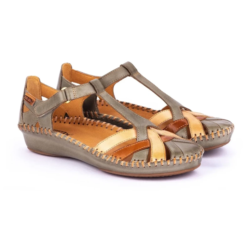 Image of Pikolinos Puerto Vallarta 655-0732C5 Leather Womens Hook and loop Sandals - Sage - Size:UK 4-4.5