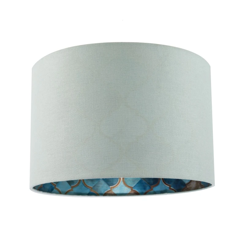 Image of Happy Homewares Designer Duck Egg Linen Lamp Shade with Moroccan Scale Pattern Lining in Duck Egg Blue Size: 12" Duck Egg Blue Unisex 12 inche