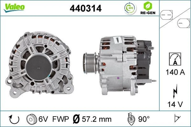 Image of VALEO 440314 Generator Alternator Charging Current: 140A, Voltage: 14V, REMANUFACTURED PREMIUM Alternator (4)