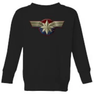 image of Captain Marvel Chest Emblem Kids Sweatshirt - Black - 11-12 Years