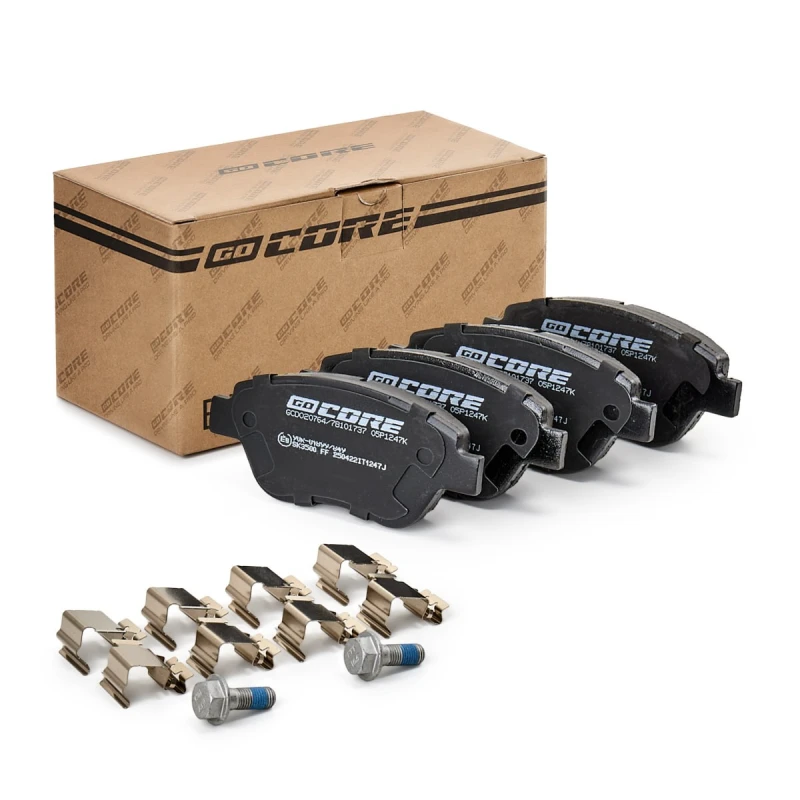 Image of goCORE GCD020764 Brake pad set Front Axle, with acoustic wear warning, with accessories, with brake caliper screws Brake Pad Set,disc brake (402)