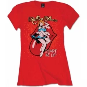 Image of Rolling Stones Start Me Up Red Ladies T Shirt: Large