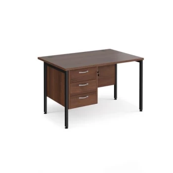 Image of Office Desk Rectangular Desk 1200mm With Pedestal Walnut Top With Black Frame 800mm Depth Maestro 25 MH12P3KW