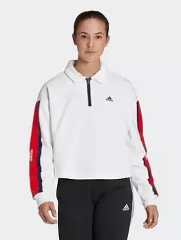 Image of Adidas Essentials Pinstripe Block Fleece Rugby Sweatshirt