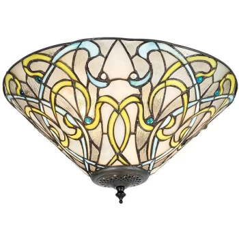 Image of Interiors Dauphine - 2 Light Ceiling Flush Light Tiffany Style Glass, E27