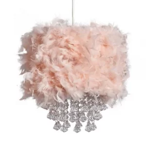 image of Uriel Feather Pendant Shade in Pink with Acrylic Droplets