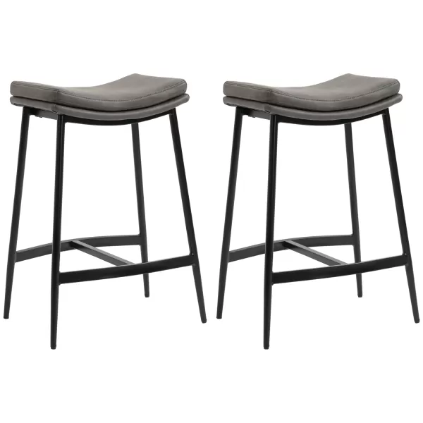 image of HOMCOM Kitchen Stools Set of 2, Microfibre Upholstered Barstools, Industrial Bar Chairs with Curved Seat and Steel Frame