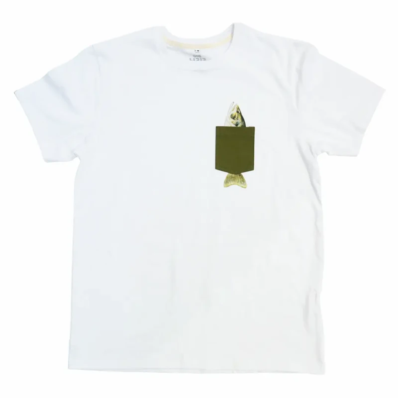 Image of Big Fish Black bass pocket t-shirt Big Fish Blanc Male XL TEE-FR-Pocket-BLACKBASS-WHITE-XL