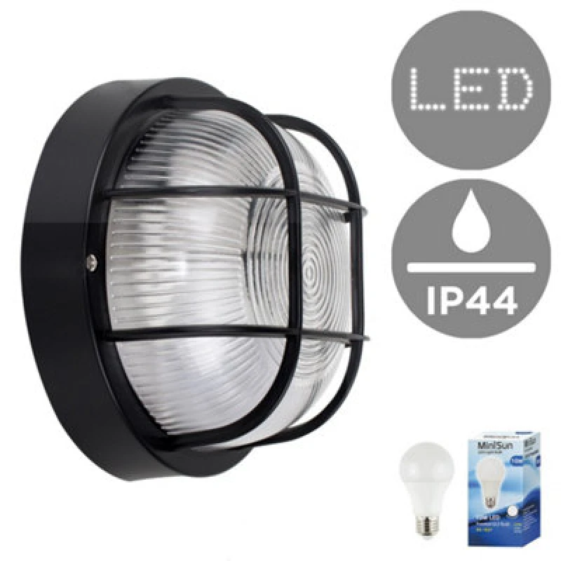 Image of Valuelights Pendle Modern Ip44 Rated Black Outdoor Garden Security Round Bulkhead Wall Light With LED Bulb